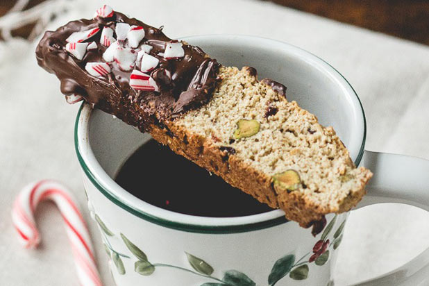 The Adventures of MJ and the Hungryman — Cranberry Pistachio Biscotti Dipped in Peppermint Chocolate