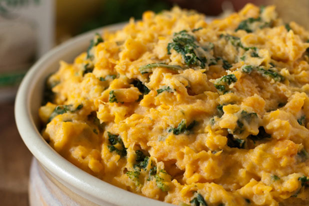 A Family Feast — Mashed Sweet Potatoes with Kale and Boursin Cheese