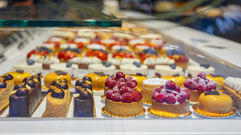 Pastries in display case