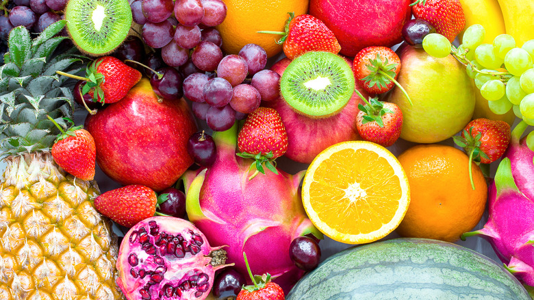 many colorful fruits 