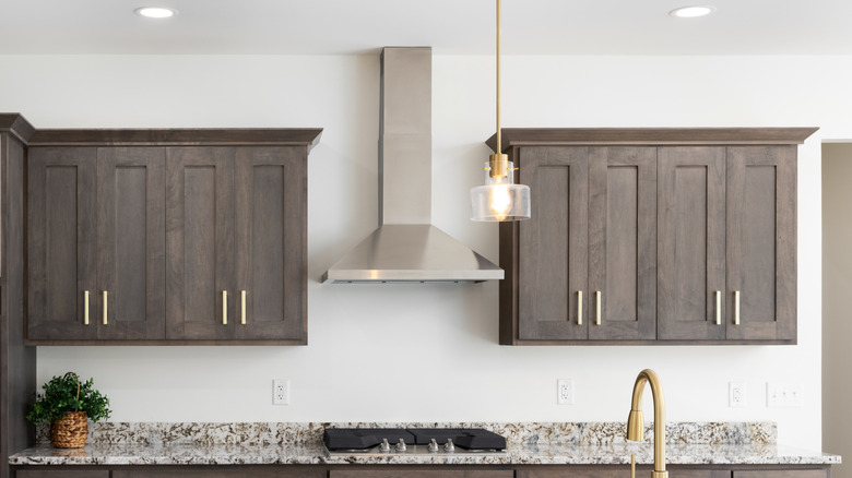 Close up of wooden cabinet doors in a kitchen