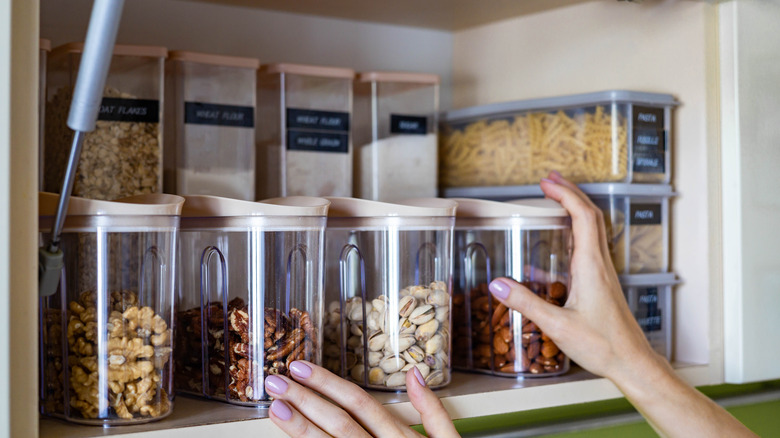 Clear organization bins in cabinet