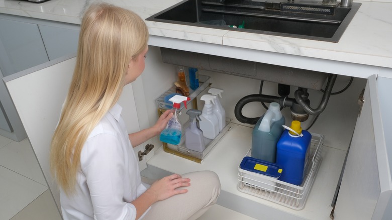 Under the sink cleaning supplies organization