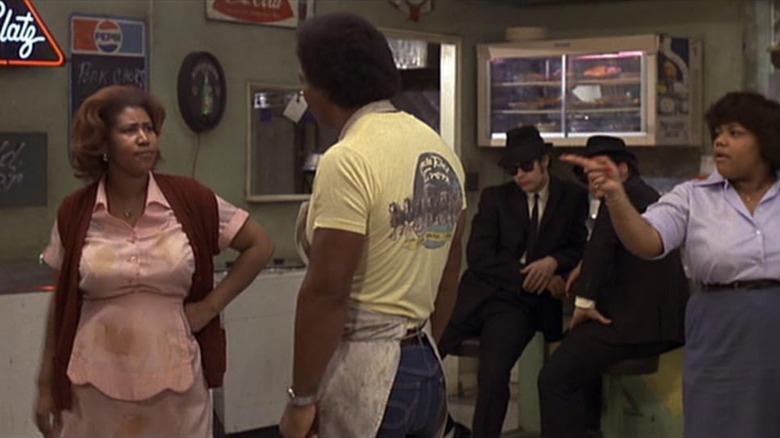Aretha Franklin's character, Mrs. Murphy, looking angrily at Matt Murphy during the Soul Food Cafe scene in the film "The Blues Brothers"