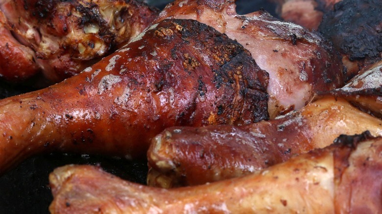 Smoked turkey legs close up
