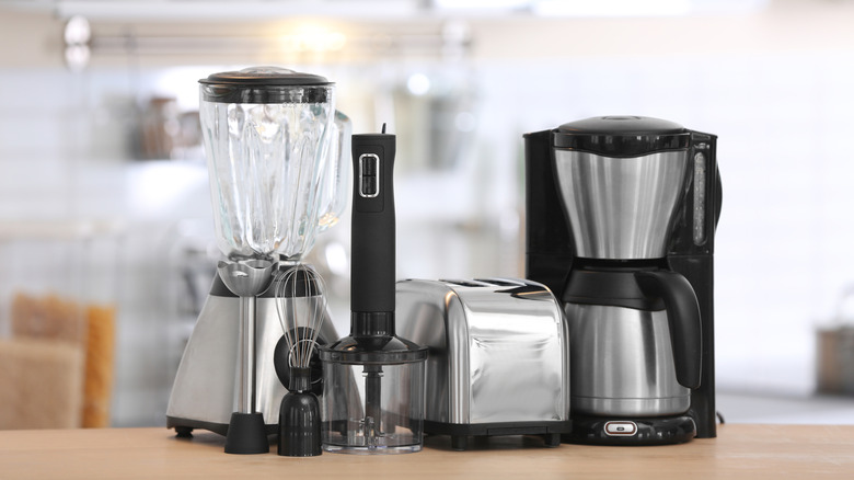 Variety of small appliances on a kitchen countertop