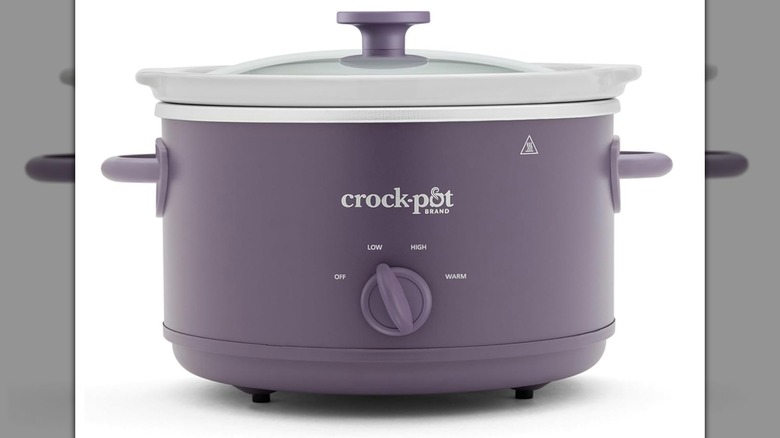 Purple 4.5-quart Crock-Pot slow cooker on a kitchen countertop
