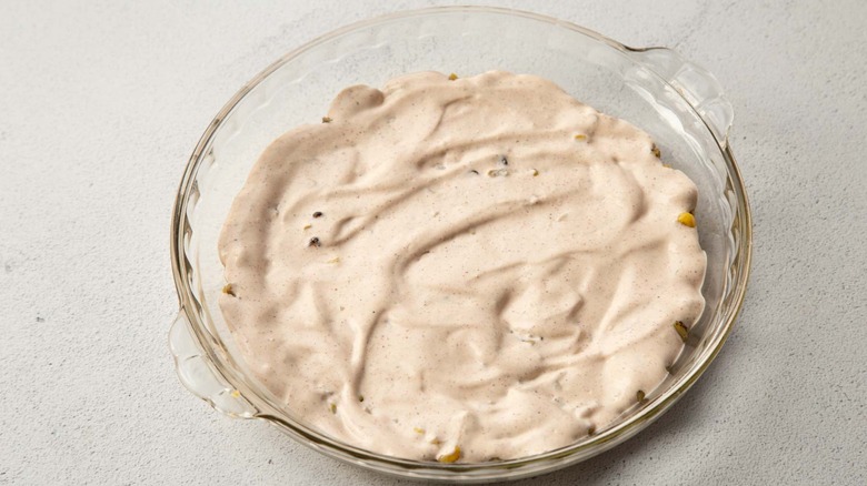 creamy white substance in a clear pie plate