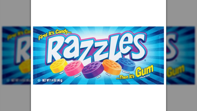 A box of Razzles candy on a white background