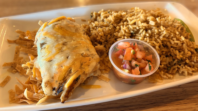 chicken fiesta dish on a plate with rice at applebees