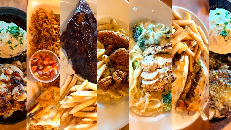 Mash up of various entree dishes at applebees