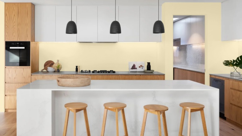 Modern kitchen with light yellow walls