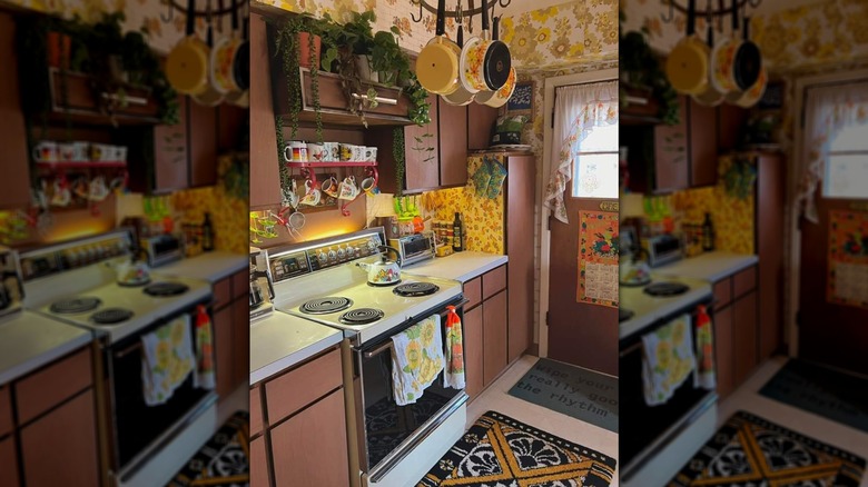 kitchen decorated in mostly earthy brown cabinets