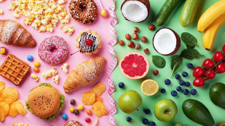 healthy and unhealthy food grouped