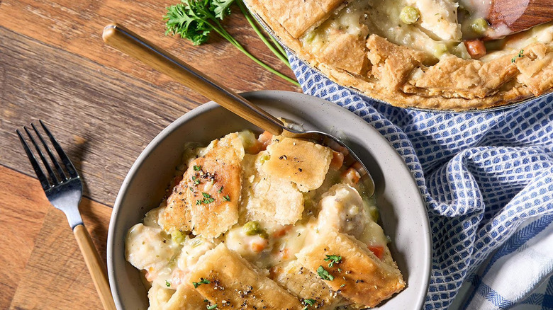 Chicken pot pie in a bowl