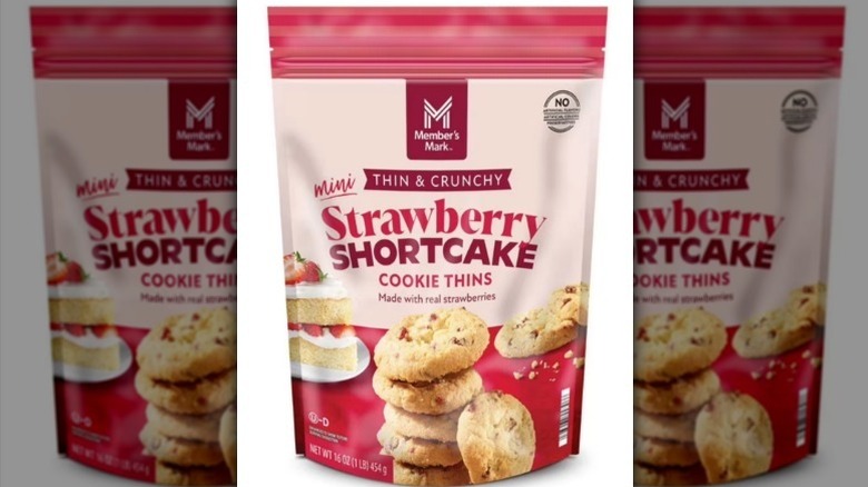 Strawberry shortcake cookie thins on white background