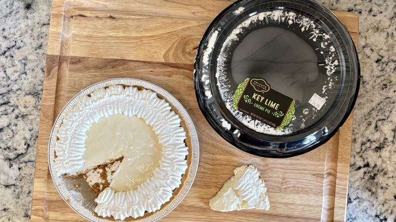 Overhead view of a sliced Private Selection brand pie