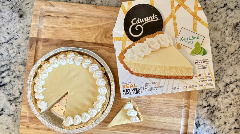 Overhead view of a sliced Edwards brand pie