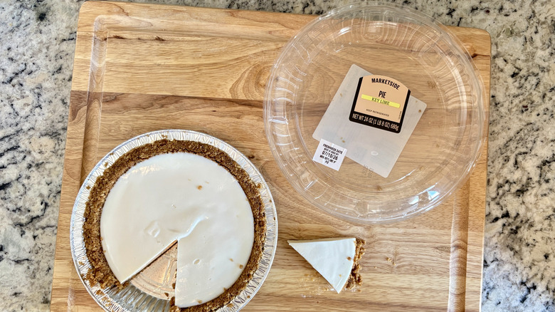 Overhead view of a sliced Marketside brand pie