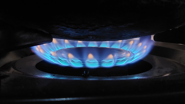 Lit burner on gas stove