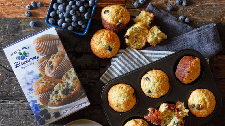Blueberry muffin mix with baked muffins
