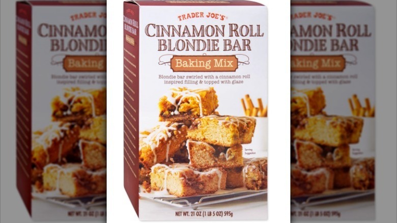 Cinnamon roll blondie bar box on white background