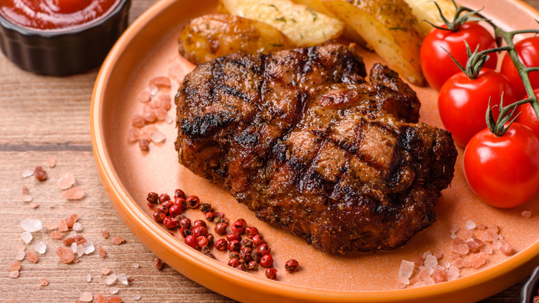 seasoned steak with olive oil