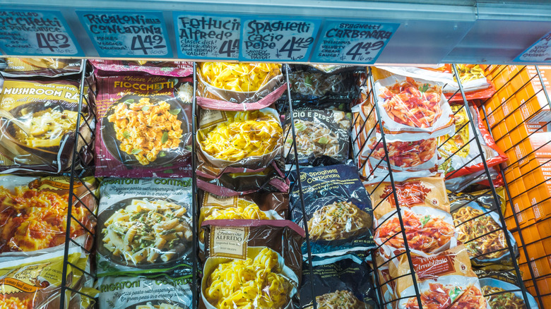 top down view of trader joes frozen pasta section