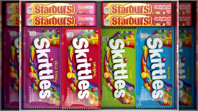 Box of Skittles and Starburst Chewy Candy Variety Pack