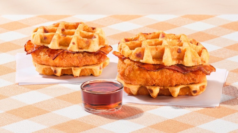 Two Chick-fil-A Chicken and Waffles Breakfast Sandwich