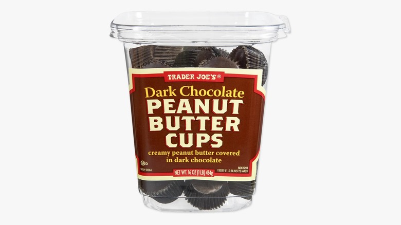 Trader Joe's Dark Chocolate Peanut Butter Cups in a plastic container