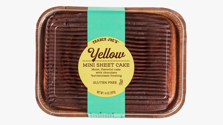 Trader Joe's Mini yellow sheet cake in a plastic container