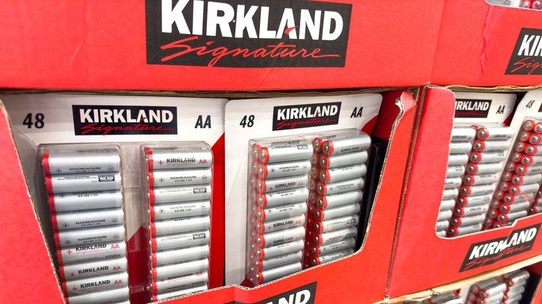 Kirkland Signature batteries on display at Costco