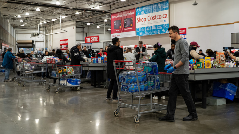 A view of Costco customers at one of its checkouts