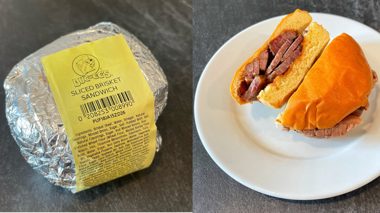 Buc-ee's sliced brisket sandwich in two different photos