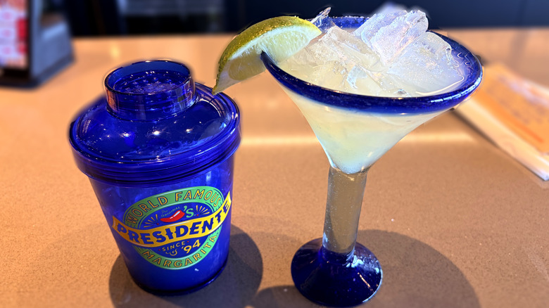 chilis margarita and side shaker on bar counter