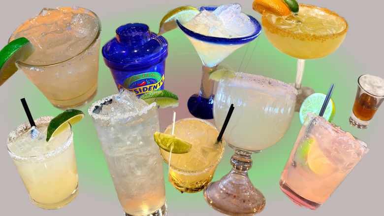 collage of eight margaritas from different restaurant bars