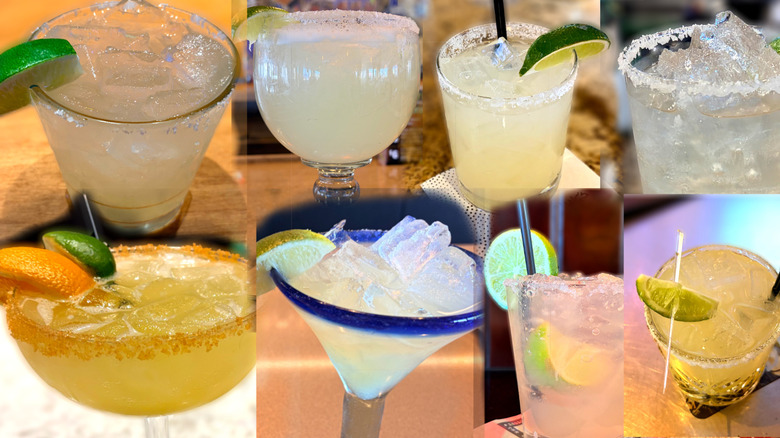 collage of eight margaritas from different restaurant bars