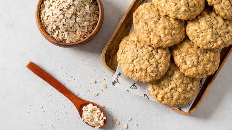 cookies on plate next to oats