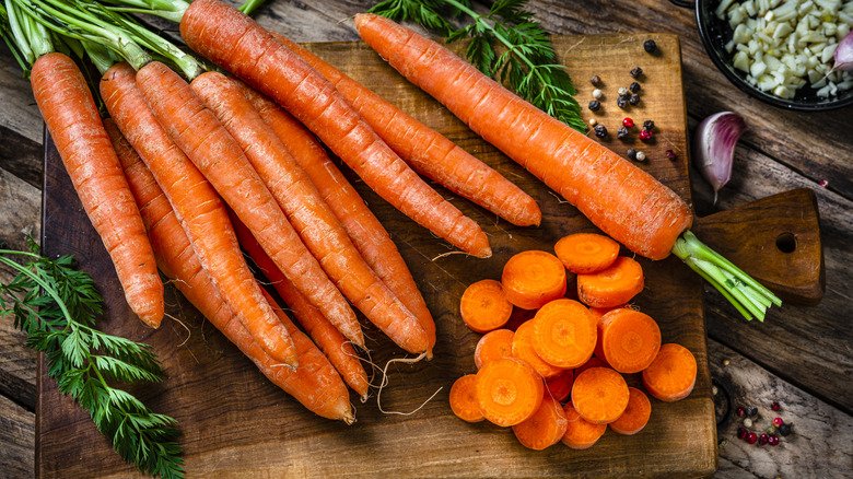 sliced carrots on a countertop