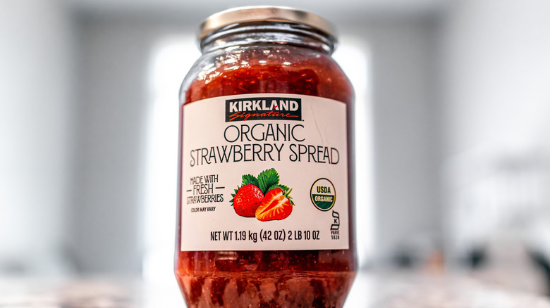 Jar of Kirkland organic strawberry spread