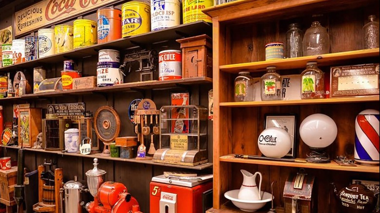 Vintage items on shelves inside Cracker Barrel Country Store