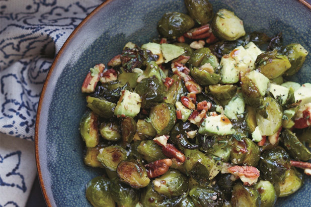 Roasted Brussels Sprouts with Toasted Pecans and Avocado Recipe