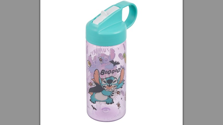 A Halloween Stitch Purple Water Bottle on a white background