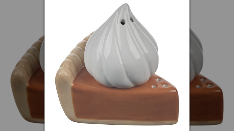 A Harvest Pie-Shaped Salt and Pepper Shaker Set on a white background