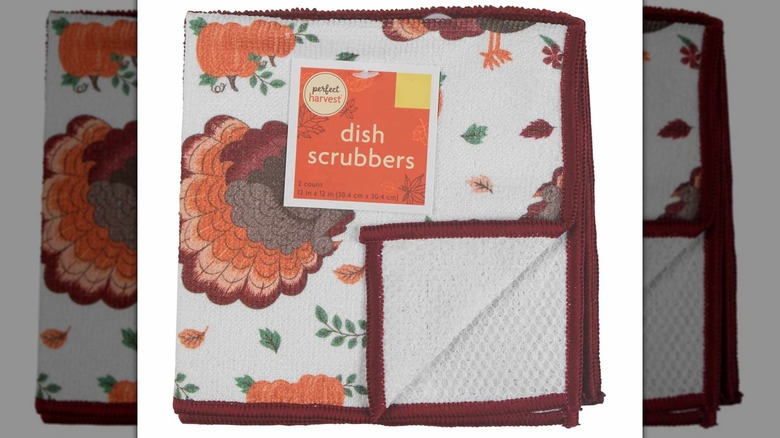 A Perfect Harvest Halloween Turkey Print Dish Scrubber on a white background