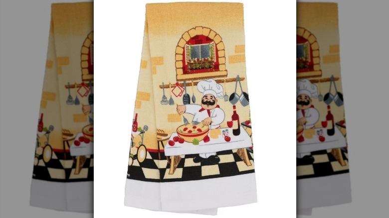 Chef-themed towel on white background