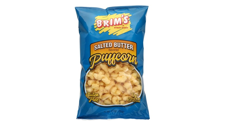 A bag of Brim's Salted Butter-flavored Puffcorn Snack