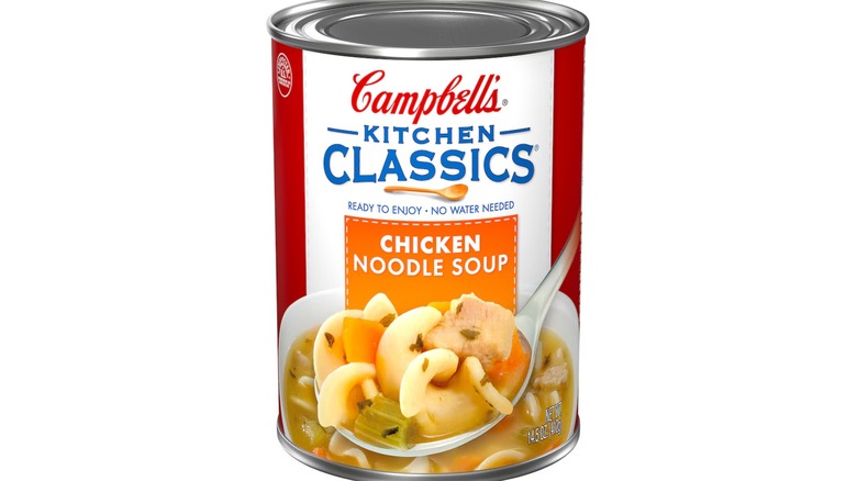 A can of Campbell's Kitchen Classics Chicken Noodle Soup
