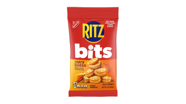 A bag of Ritz Bits Spicy Queso Cheese Sandwich Crackers